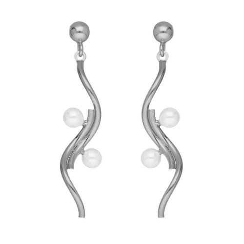 Milan rhodium-plated curve shape double pearls earrings