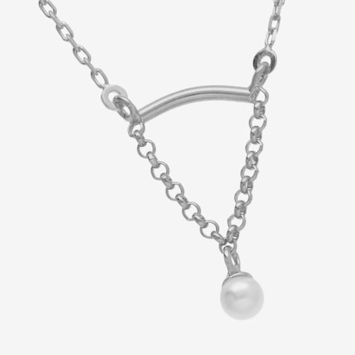 Milan rhodium-plated curve shape necklace with pearl and chain