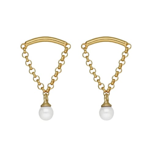 Milan gold-plated curve shape earrings with pearl and chain