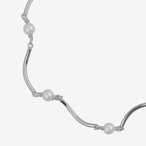Milan rhodium-plated waves shape bracelet with pearls