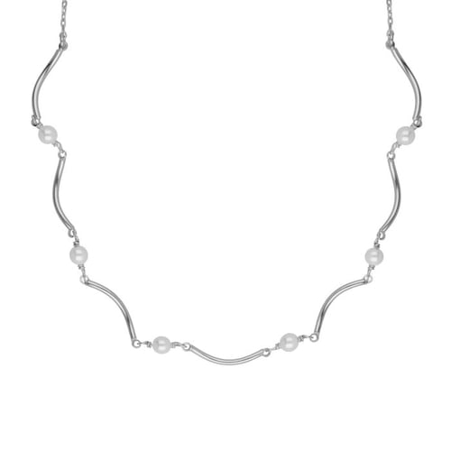 Milan rhodium-plated waves shape necklace with pearls
