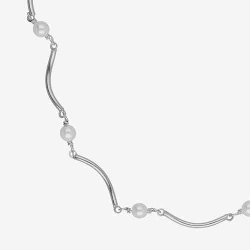 Milan rhodium-plated waves shape necklace with pearls