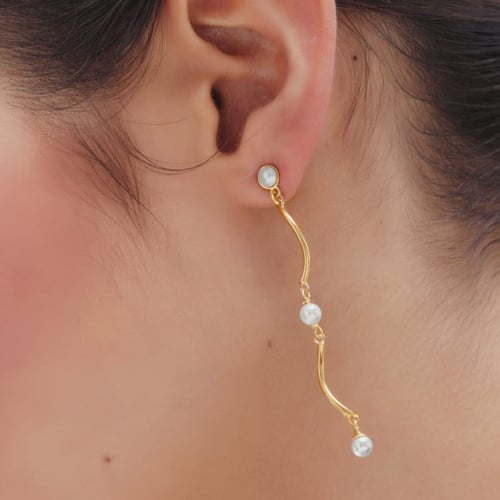 Milan gold-plated waves shape long earrings with pearls