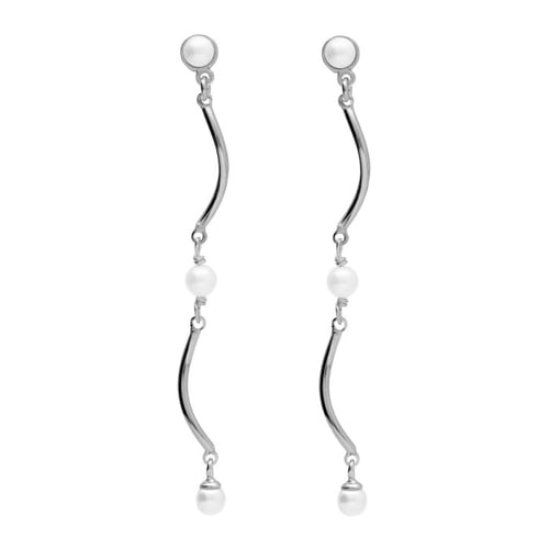 Milan rhodium-plated waves shape long earrings with pearls