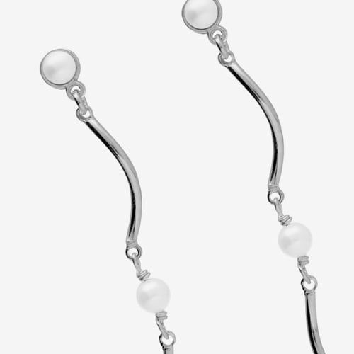 Milan rhodium-plated waves shape long earrings with pearls