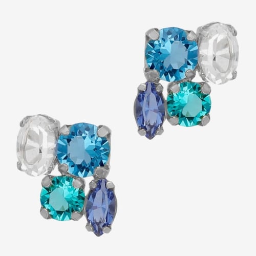 Pendientes cristales multicolor tono azul elaborados en plata