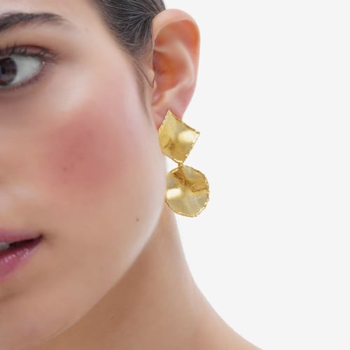New York gold-plated satin-finish square + circle shape earrings