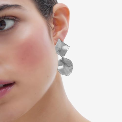 New York rhodium-plated satin-finish square + circle shape earrings