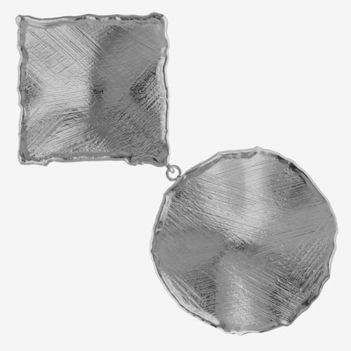 Pendientes largos doble cuadrado y círculo textura satinada elaborados en plata