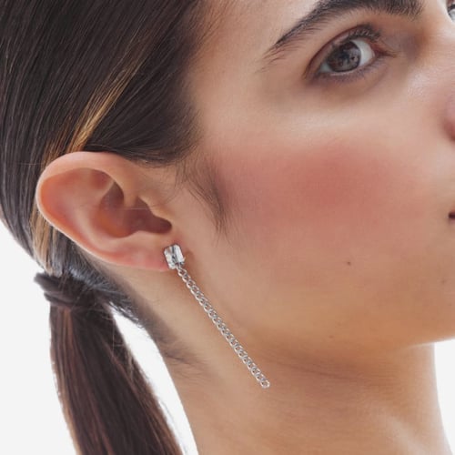 London rhodium-plated rectangle shape with curb chain earrings