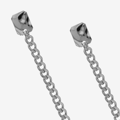 Pendientes rectangulares con cadena barbada elaborados en plata