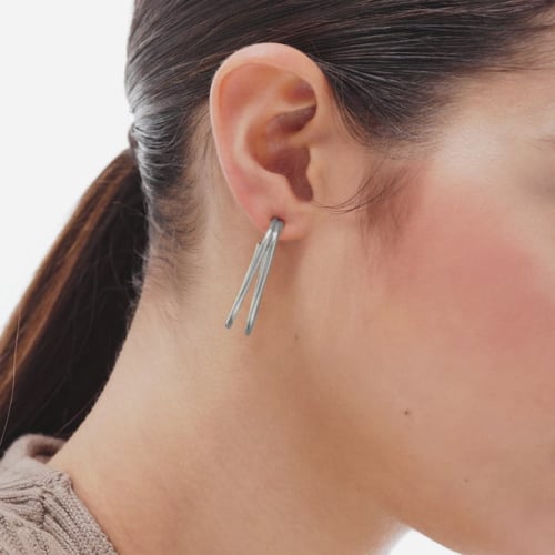 Copenhagen rhodium-plated elongated shape double hoop medium earrings