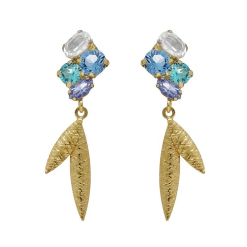 Lisbon gold-plated multicolor in blue tones earrings with a leaf