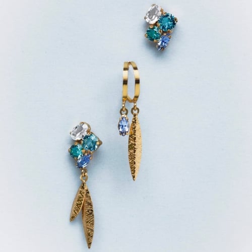 Lisbon gold-plated multicolor in blue tones earrings with a leaf