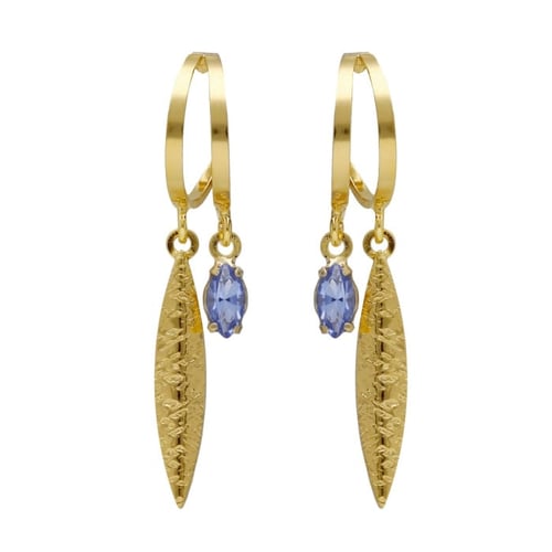 Lisbon gold-plated marquise shape double hoop earrings with a leaf