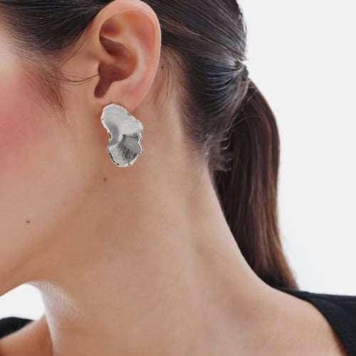 New York rhodium-plated satin-finish oval shape earrings