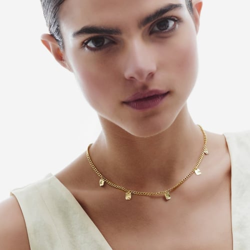 London gold-plated curb chain necklace with rectangle charms
