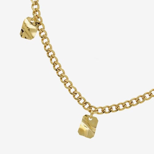Collar cadena barbada con abalorios rectangulares bañado en oro