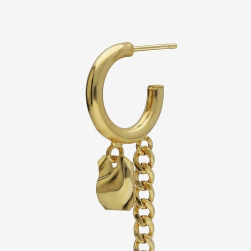 London gold-plated curb chain hoop earrings with rectangle charm