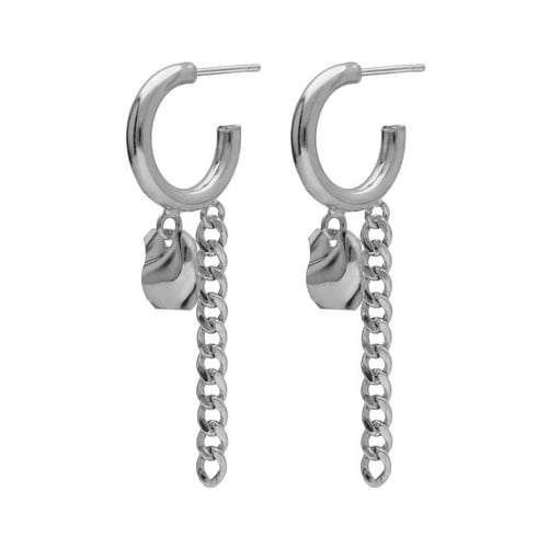 London rhodium-plated curb chain hoop earrings with rectangle charm