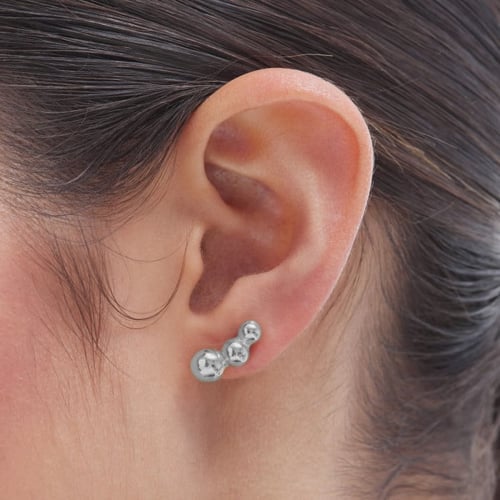 Copenhagen rhodium-plated triple spheres earrings