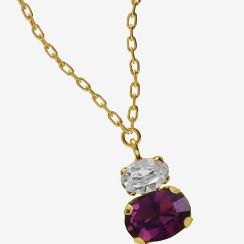 Cinnamon gold-plated short necklace with purple crystal in you&me shape