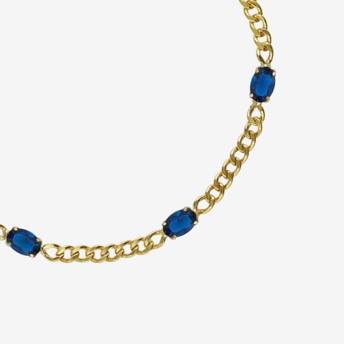 Pulsera ajustable 4 cristales ovales color azul bañada en oro
