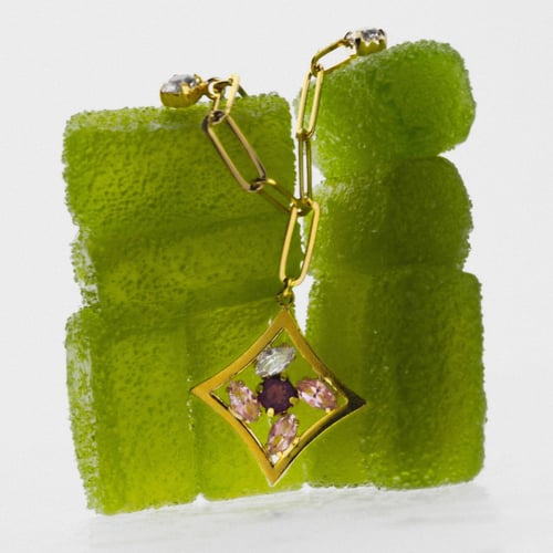 Paris gold-plated Amethyst rhommbus shape necklace