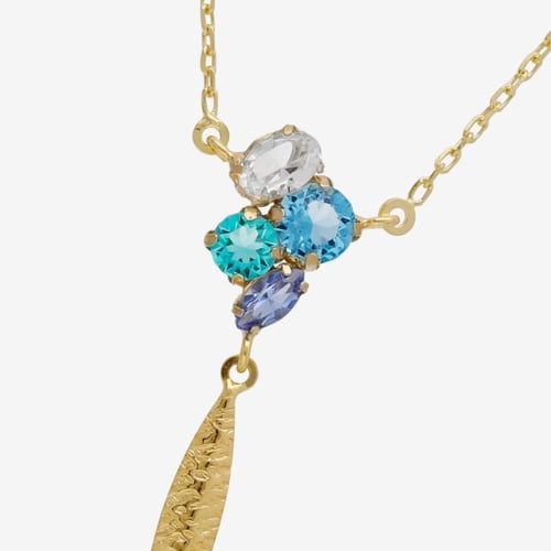 Lisbon gold-plated multicolor in blue tones necklace with a leaf