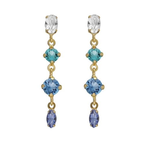Lisbon gold-plated multicolor cascade shape in blue tones earrings with a leaf