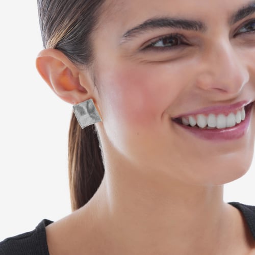 New York rhodium-plated satin-finish square shape earrings