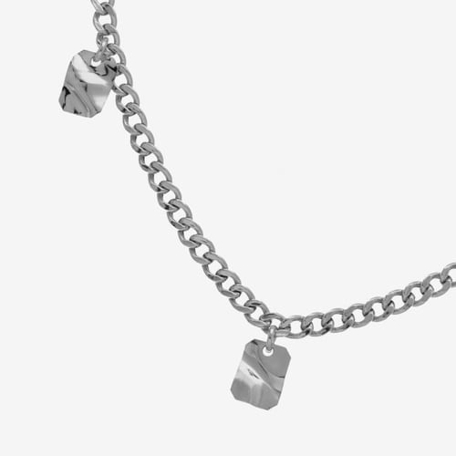 London rhodium-plated curb chain necklace with rectangle charms