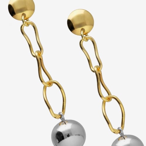 Pendientes eslabones irregulares con esfera bañados en oro en oro