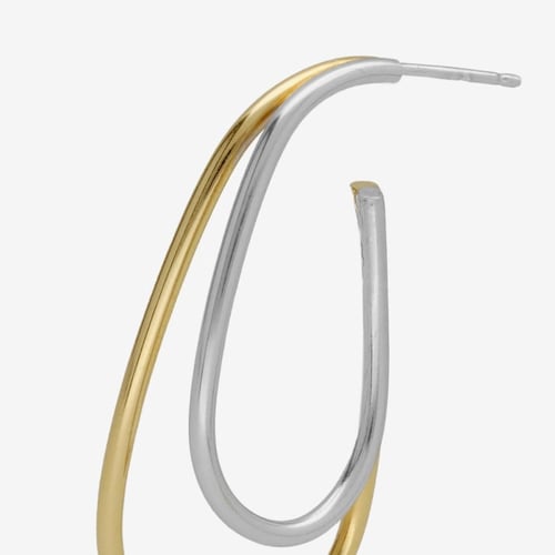 Copenhagen bicolor elongated shape double hoop long earrings