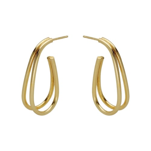 Copenhagen gold-plated elongated shape double hoop medium earrings