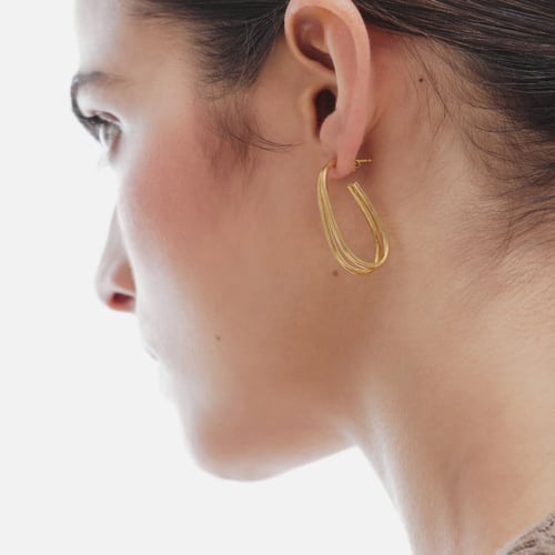 Copenhagen gold-plated elongated shape double hoop medium earrings