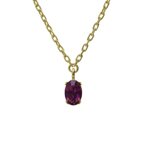 Cinnamon gold-plated short necklace with purple crystal in oval shape