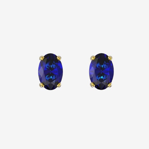 Cinnamon gold-plated stud earrings with blue crystal in oval shape