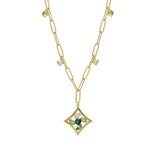 Paris gold-plated Emerald rhommbus shape necklace