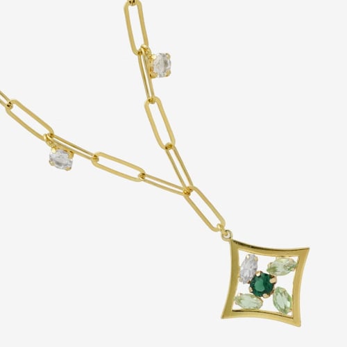 Paris gold-plated Emerald rhommbus shape necklace