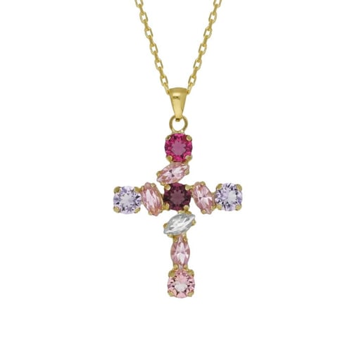 Paris gold-plated Amethyst cross shape necklace