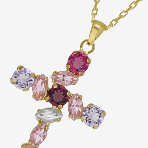 Paris gold-plated Amethyst cross shape necklace