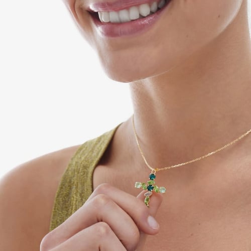 Paris gold-plated Emerald cross shape necklace