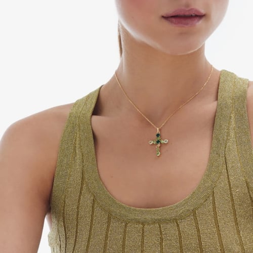 Paris gold-plated Emerald cross shape necklace