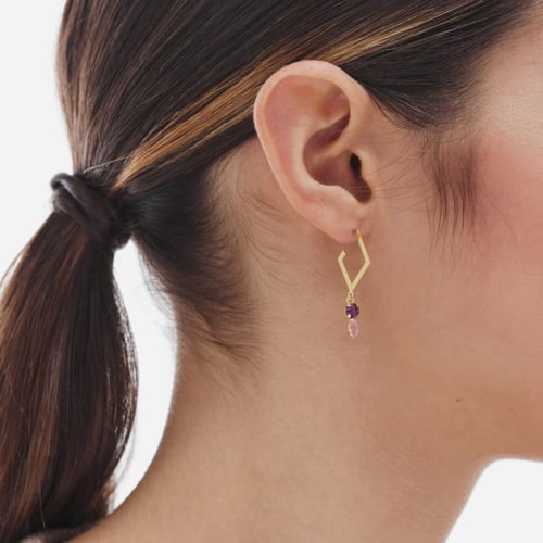 Paris gold-plated Amethyst rhommbus hoop earrings