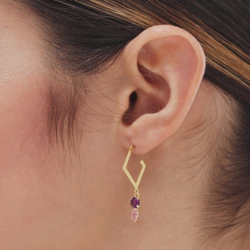 Paris gold-plated Amethyst rhommbus hoop earrings