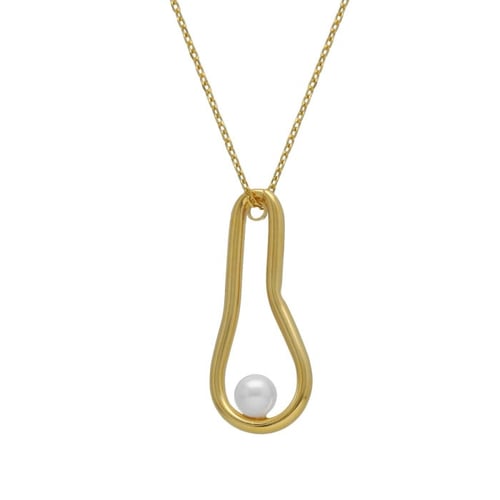 Milan gold-plated irregular oval necklace with a pearl