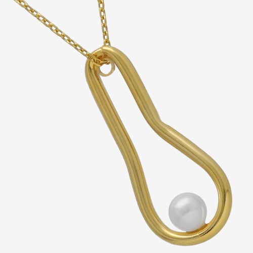 Collar oval irregular con perla bañado en oro
