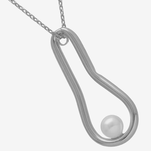 Milan rhodium-plated irregular oval necklace with a pearl