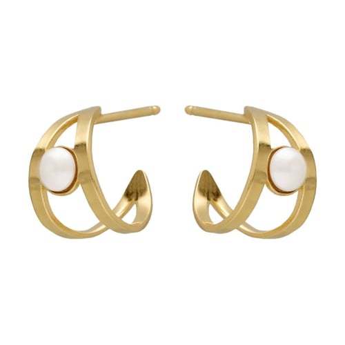 Milan gold-plated double hoop earrings with a pealr